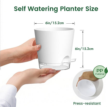 6 inch Self Watering Pots for Indoor Outdoor Plants, 6 Pack Flower Plant Pots with Drainage Holes