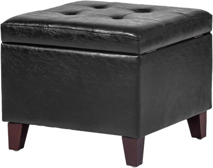 Adeco Storage Ottoman Foot Rest Stool, Leather Ottoman Footstool with Solid Wood Legs and Hinged