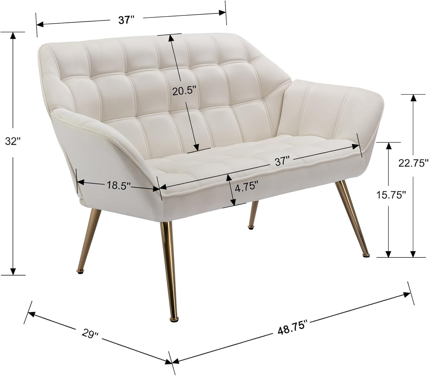 48" Small Loveseat for Small Spaces, Modern Sherpa Mini Sofa Couch 2-Seater Velvet Love Seat with