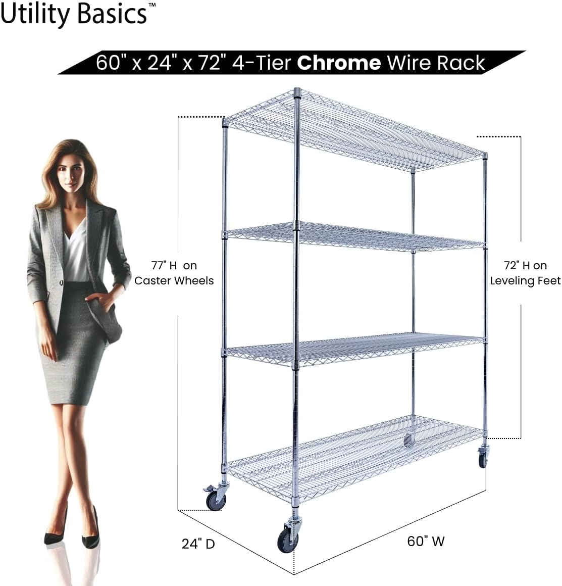 60"x24"x72" PREMIUM METAL STEEL 4-Tier Wire Shelving NSF 3200 LBS MAX Capacity Heavy Duty Storage
