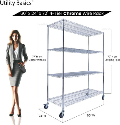 60"x24"x72" PREMIUM METAL STEEL 4-Tier Wire Shelving NSF 3200 LBS MAX Capacity Heavy Duty Storage