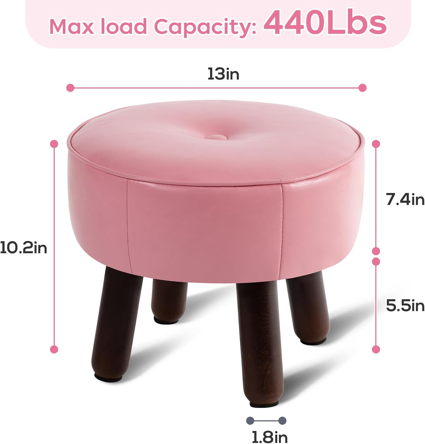 Small Foot Stool Round Pouf Ottoman, 13'' Leather Foot Rest with Non-Skid Rubber Legs, Foolstool