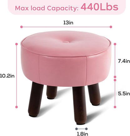 Small Foot Stool Round Pouf Ottoman, 13'' Leather Foot Rest with Non-Skid Rubber Legs, Foolstool