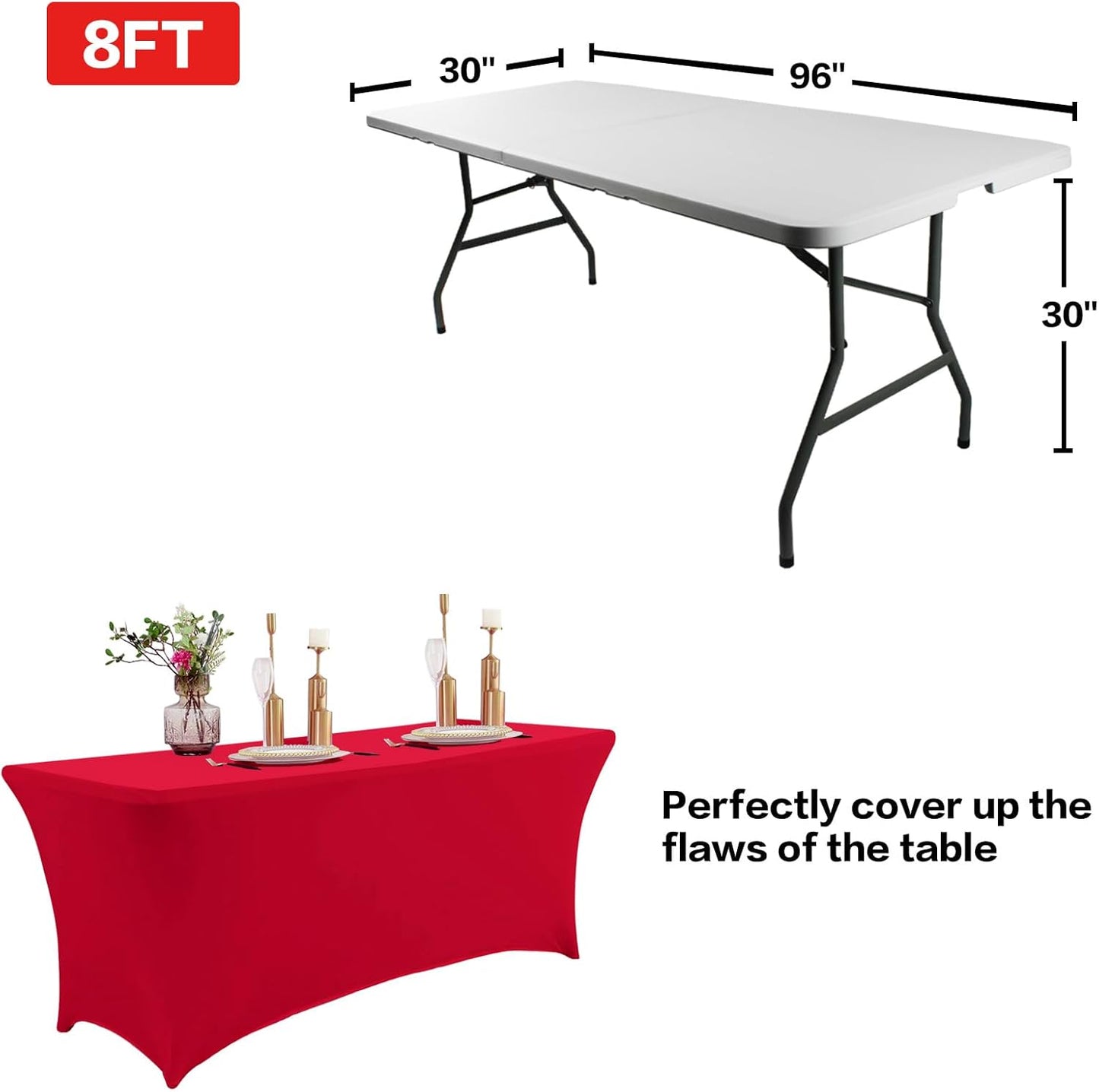 IVAPUPU 6FT Table Cloth for Rectangular Fitted Events Stretch Red Table Covers Washable Cover