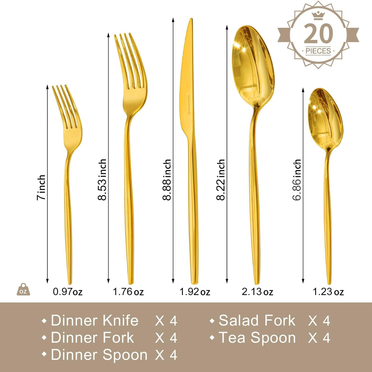 KINGSTONE Silverware Set, 20-Piece Flatware Set Cutlery Set Premium 18/10 Stainless Steel