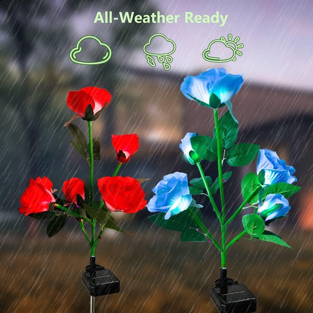 Solar Garden Decor Outdoor Lights, 4 Pack Waterproof Garden Lights for Outside, 16 Solar Rose