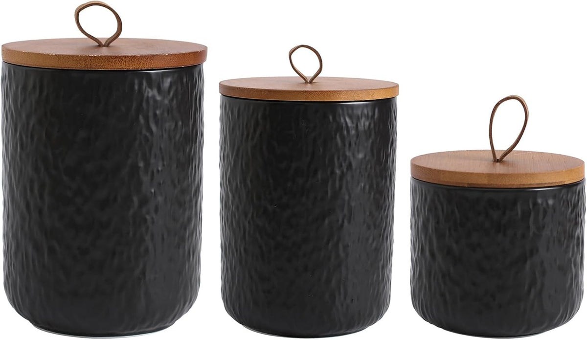 Black White Ceramic Coffee Canister Tea Canister with Seal Wood Lid, Airtight Coffee Storage