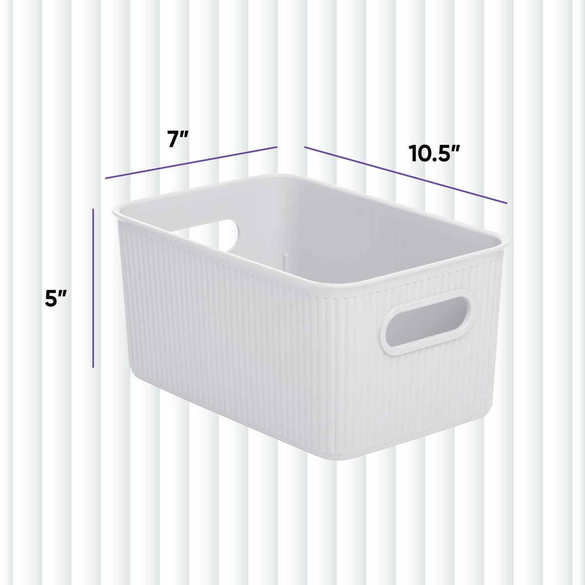 Superio Ribbed Collection - Decorative Plastic Basket Open Home Storage Bins Organizer, Medium
