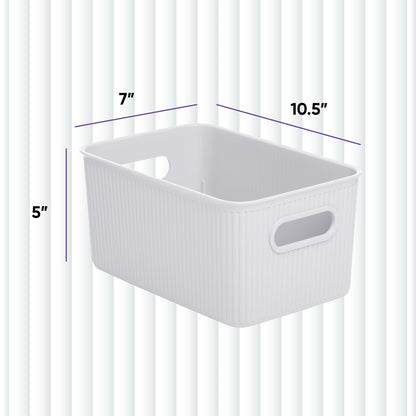 Superio Ribbed Collection - Decorative Plastic Basket Open Home Storage Bins Organizer, Medium