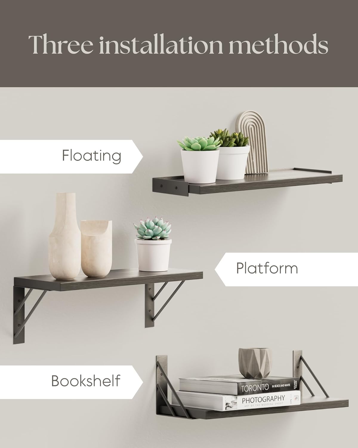 BAYKA Wall Shelves for Bedroom Decor, Floating Wall Shelves for Living Room Kitchen Storage, Wall