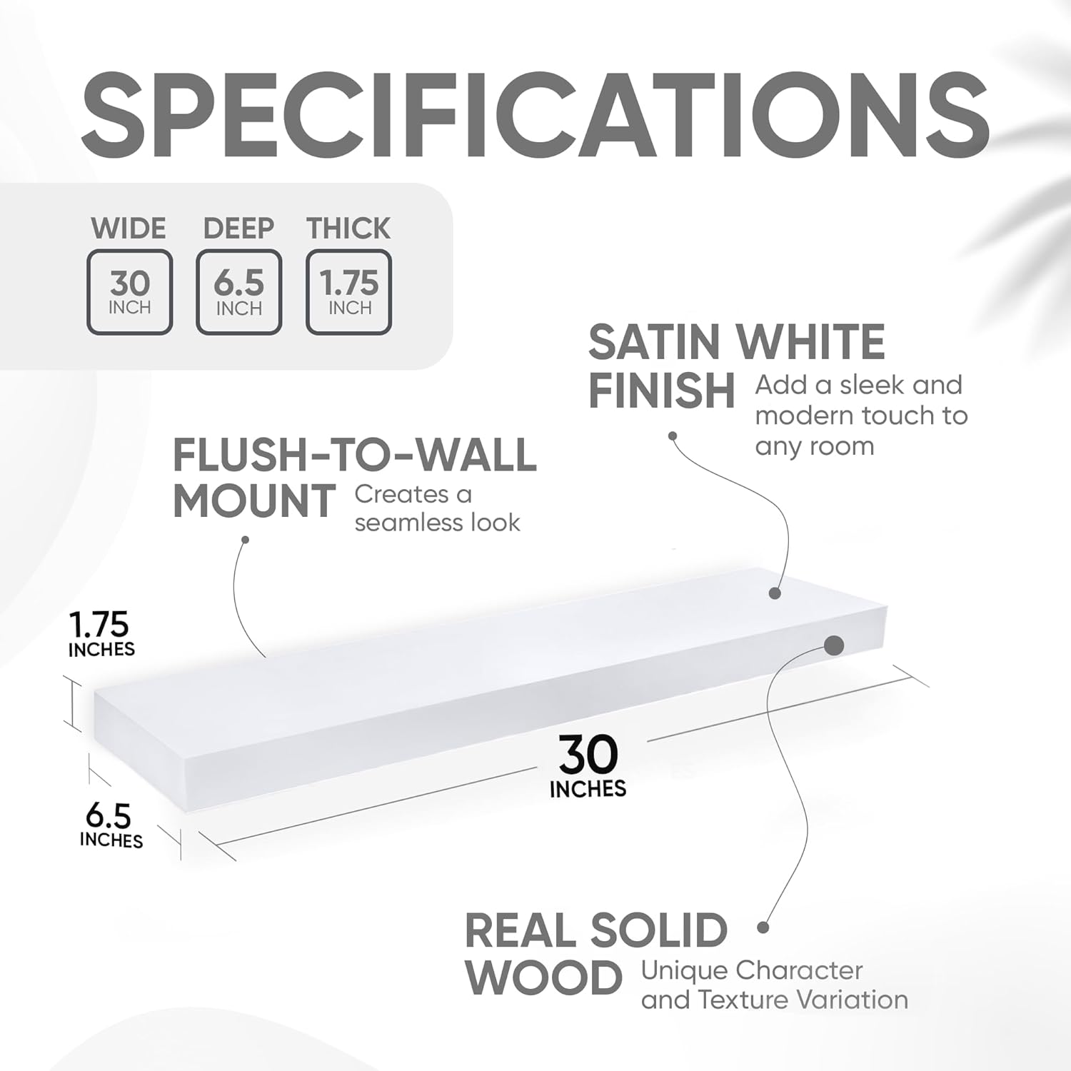 Homeforia White Floating Shelves 30 inch, High End Solid Real Wood 30inch Floating Shelf for Wall
