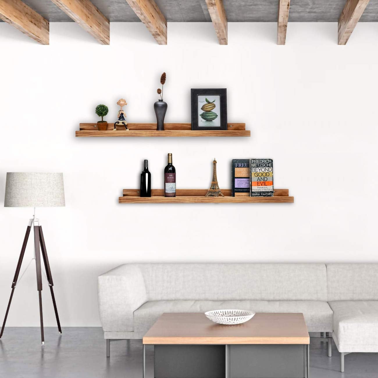 AZSKY 24" Floating Wall Ledge Shelf Wood Picutre Shelf Wall Mounted Nursery Kids Bookshelf Spice