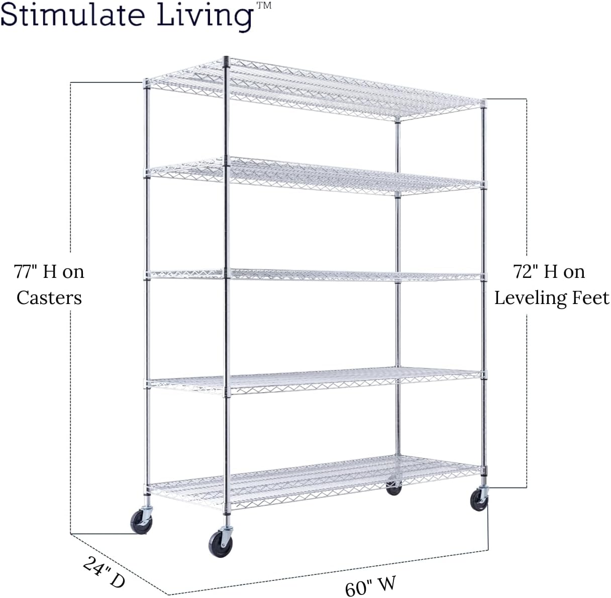 60"x24"x72" PRIME HEAVY DUTY Chrome 5-Tier Wire Shelving NSF 3000 LBS MAX Capacity Storage Rack for