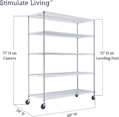 60"x24"x72" PRIME HEAVY DUTY Chrome 5-Tier Wire Shelving NSF 3000 LBS MAX Capacity Storage Rack for