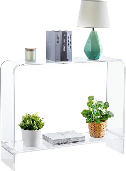 MyGift Premium 15mm Clear Acrylic Entryway Console Table with Bottom Display Shelf, 2 Tier Living