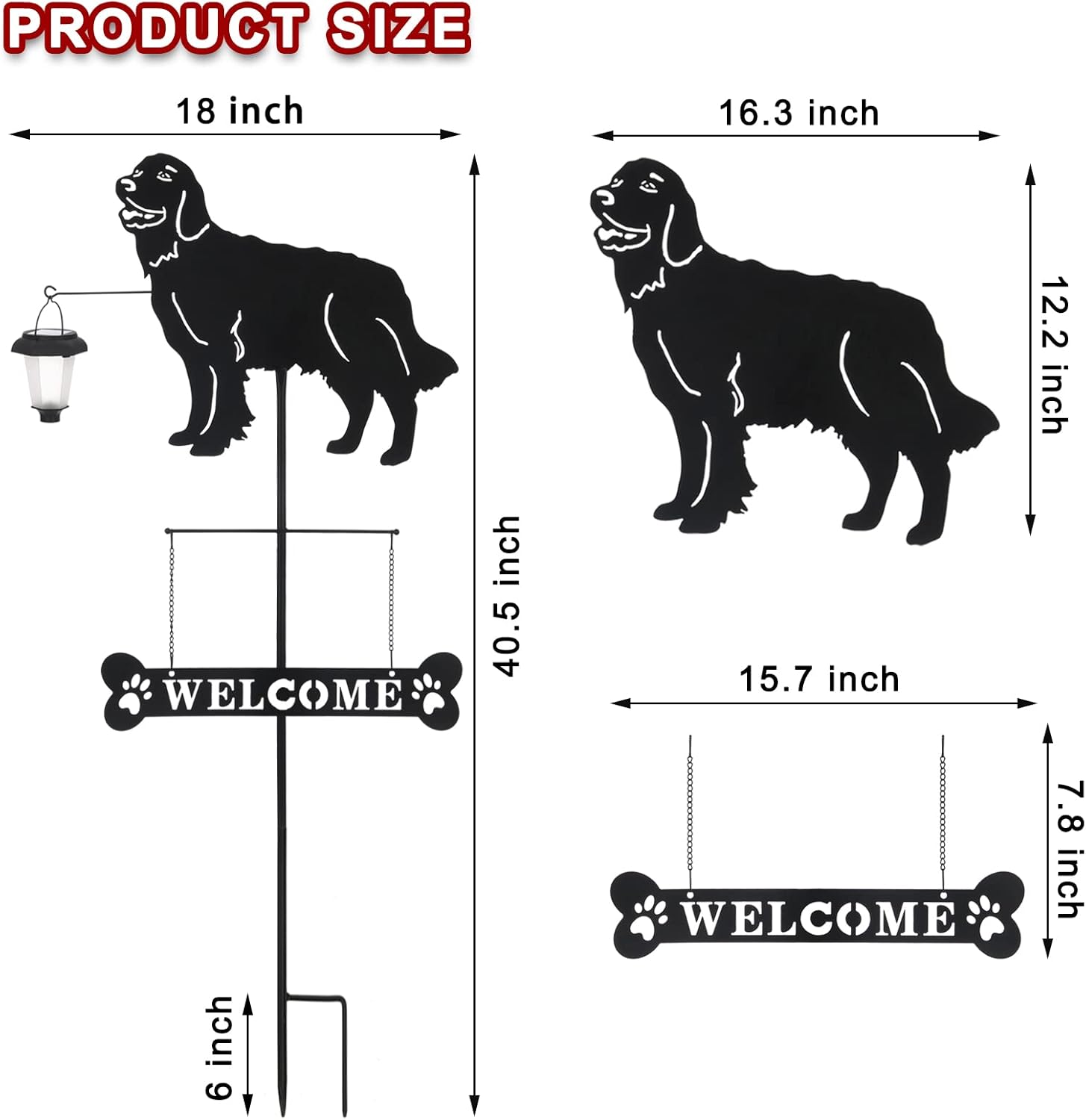 BAYN Solar Golden Retriever Garden Stakes Decorative with a Lantern Dog Silhouette Welcome Sign