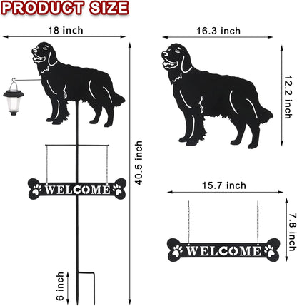BAYN Solar Golden Retriever Garden Stakes Decorative with a Lantern Dog Silhouette Welcome Sign