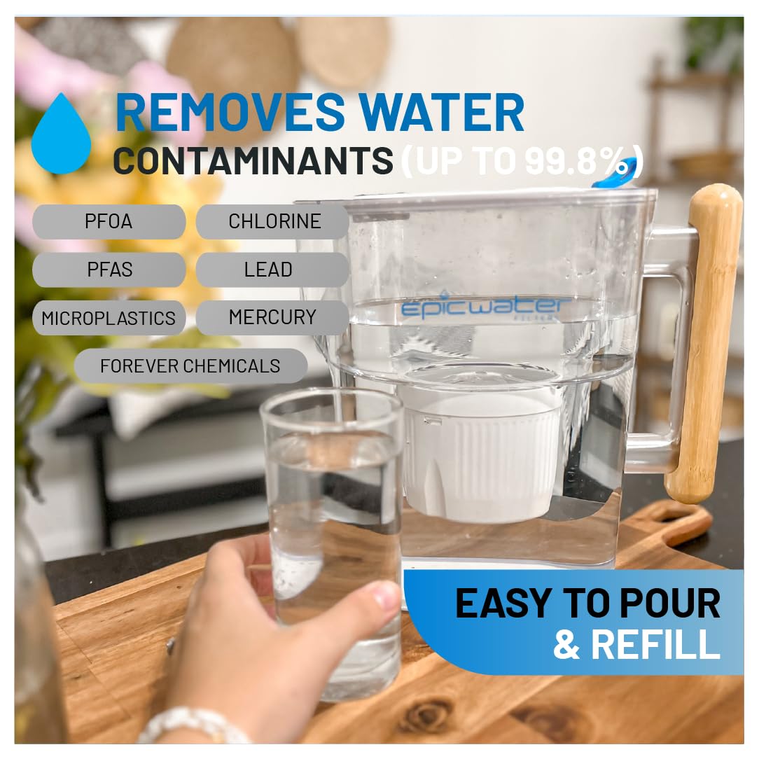 Epic Water Filters Pure Filter Pitchers for Drinking Water, 10 Cup 150 Gallon Filter, Tritan BPA