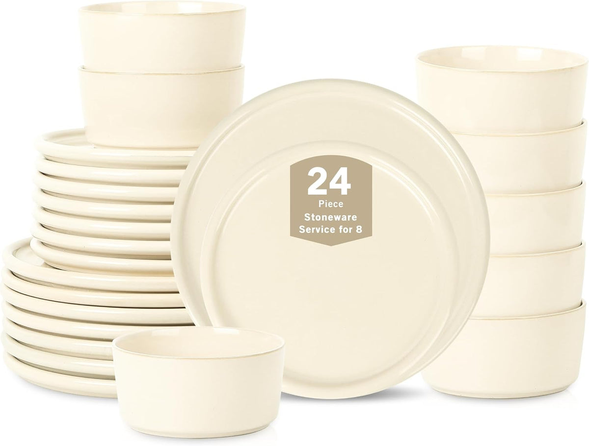 Stone Lain Eden 24-Piece Dinnerware Set Stoneware, Plates and Bowls Set, Dishwasher and Microwave