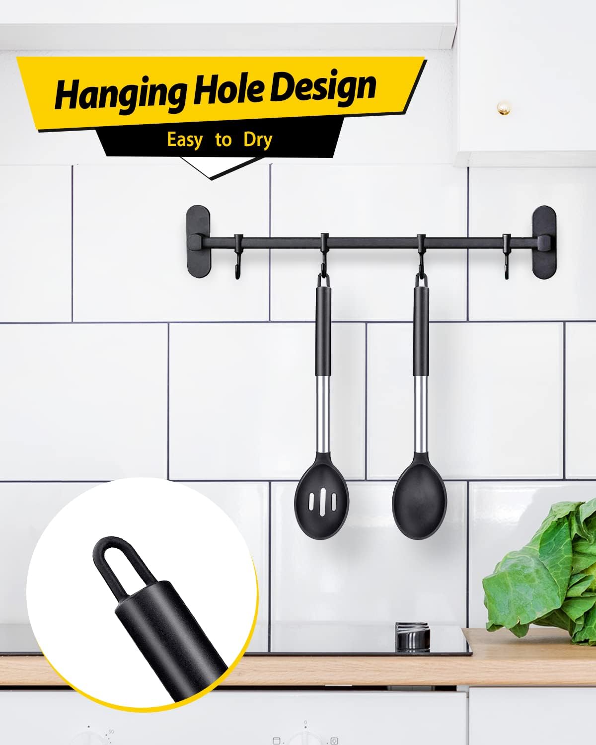 Pack of 2 Large Silicone Cooking Spoons,Non Stick Solid Basting Spoon,Heat-Resistant Kitchen