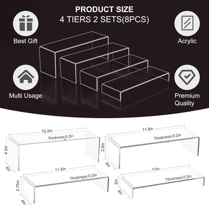 Acrylic Display Risers,12'' Large Display Stands, Thickened to 0.2''(5mm) Stackable Acrylic Shelves