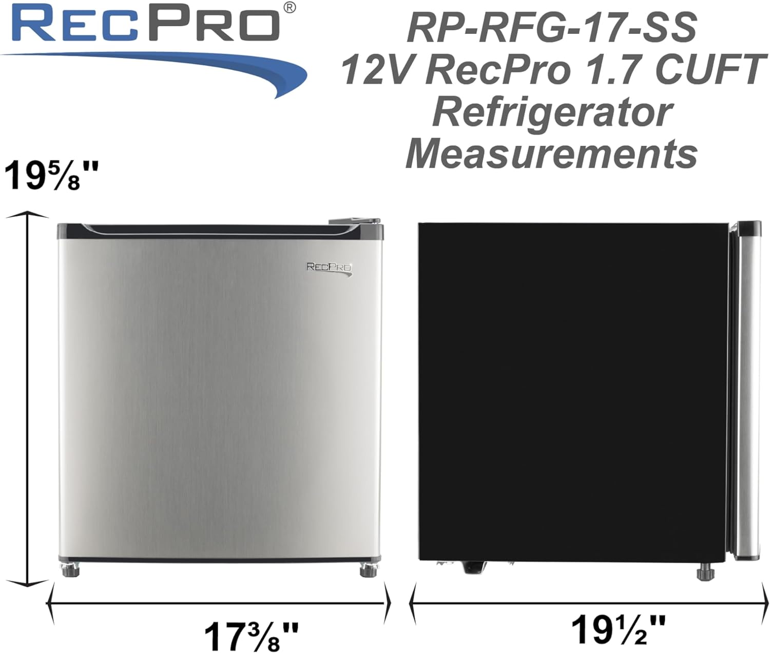 RecPro 1.7 Cu Ft 12V RV Refrigerator | Compact Fridge with Reversible Door, 2L Bottle Door Storage