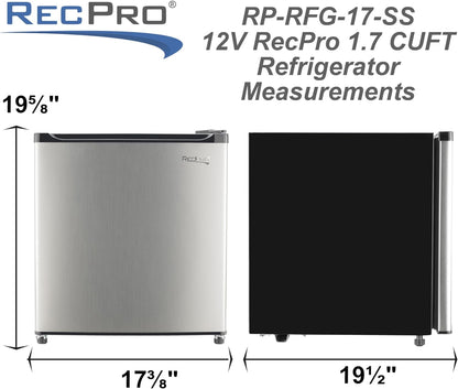 RecPro 1.7 Cu Ft 12V RV Refrigerator | Compact Fridge with Reversible Door, 2L Bottle Door Storage