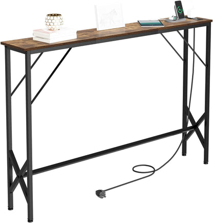 47.2'' Console Table, Skinny Entryway Table with Fast-Charging Station, Narrow Long Sofa Table