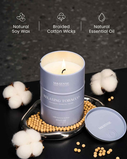 M&SENSE Tobacco Scented Candles Large, Natural Soy Candles 21.2oz 120 Hour Slow
