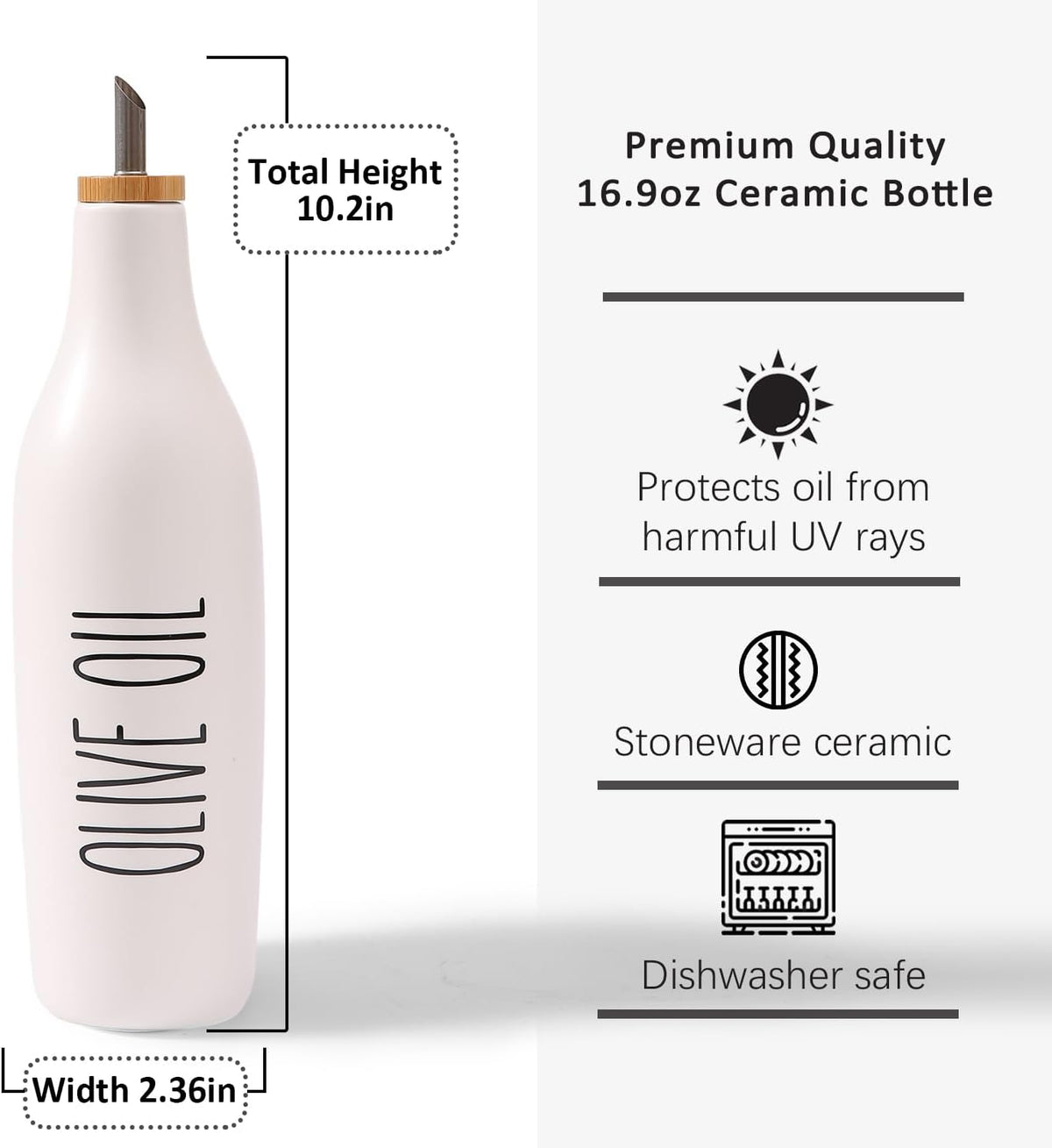 HOMCDALY Olive Oil and Vinegar Dispenser Set, 16oz Ceramic Oil Dispenser for Kitchen, Kitchen