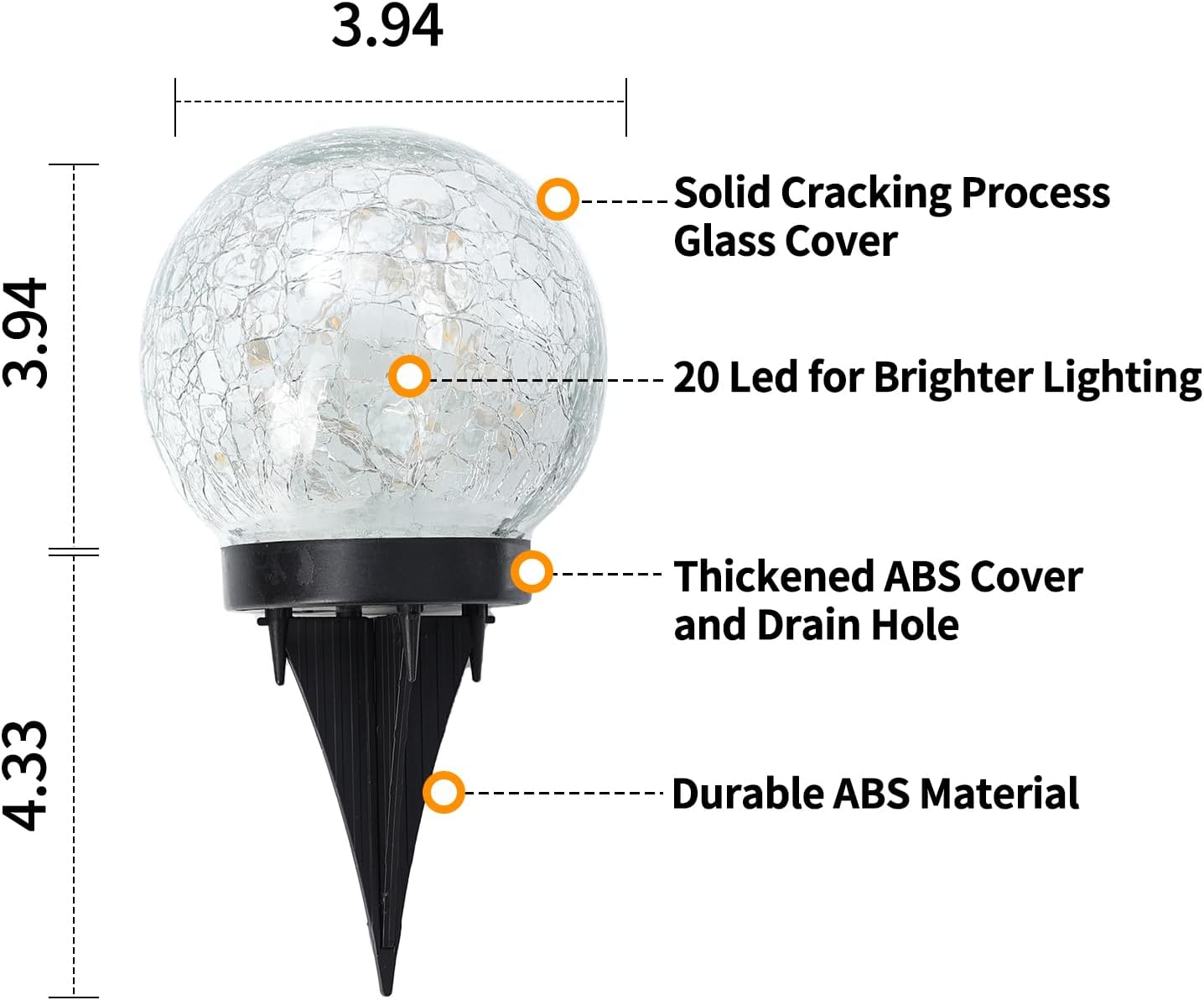 Solar Globe Lights Outdoor Waterproof-Solar Balls for Garden-Cracked Glass Ball Outdoor-Solar Orbs