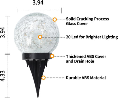 Solar Globe Lights Outdoor Waterproof-Solar Balls for Garden-Cracked Glass Ball Outdoor-Solar Orbs