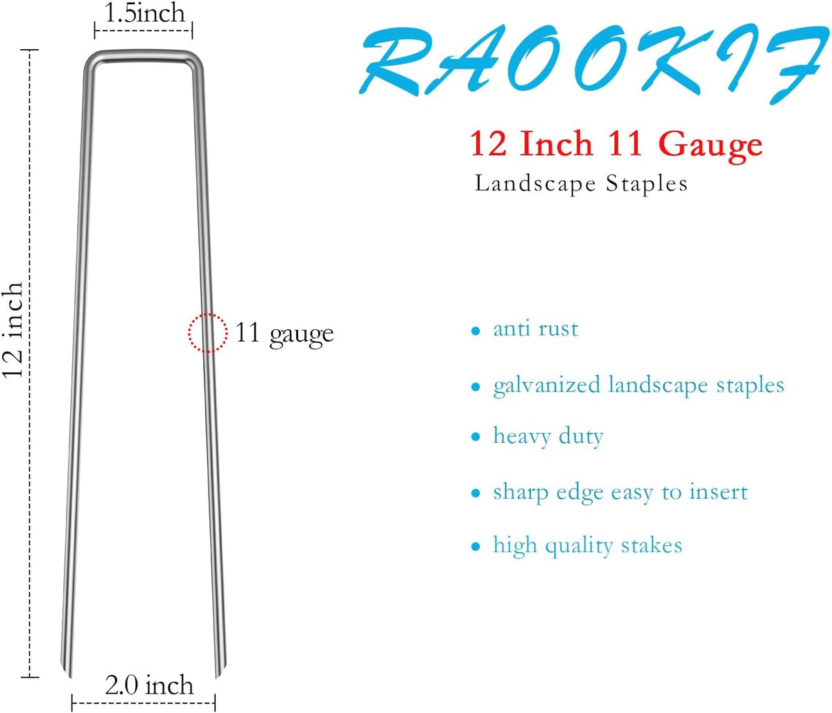 RAOOKIF 12 Inch Galvanized Garden Landscape Staples Stakes, 200Pcs Garden Metal Stakes, 11 Gauge