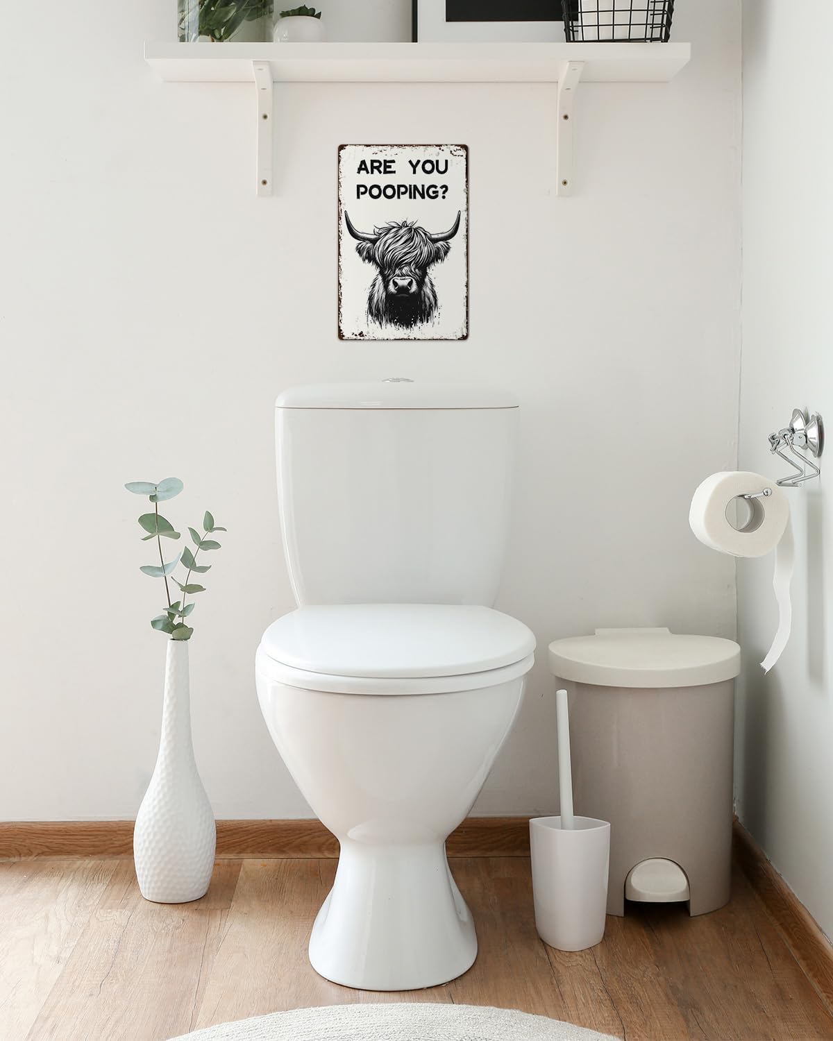 ALKB Funny Highland Cow Are You Pooping Metal Signs Vintage Farmhouse Bathroom Wall Decor Highland