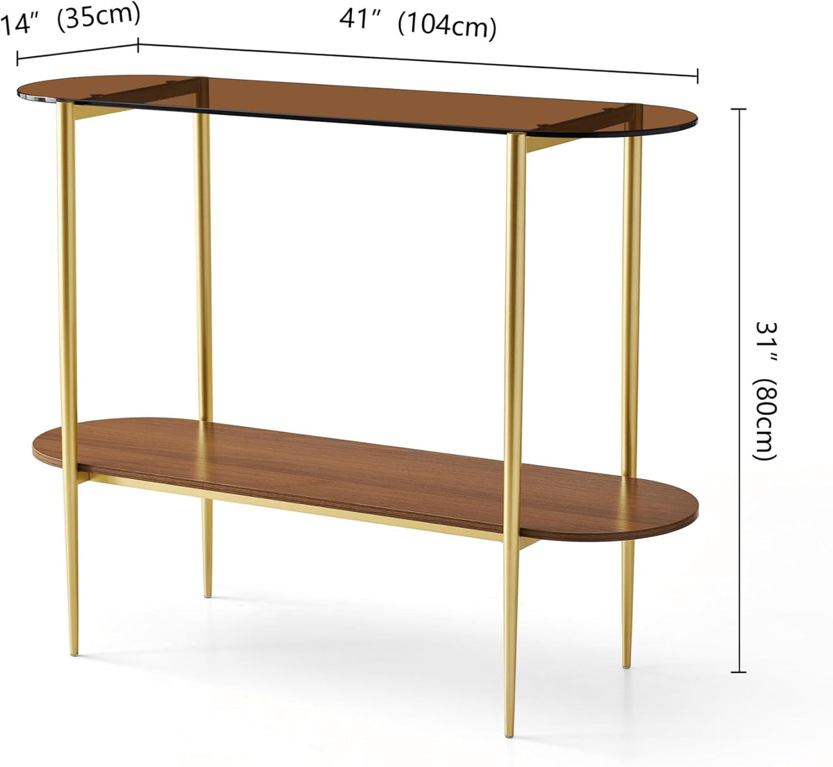 Oval Glass Console Table for Living Room, Foyer & Entrance, 2-Tiers Mid-Century Modern Sofa Table