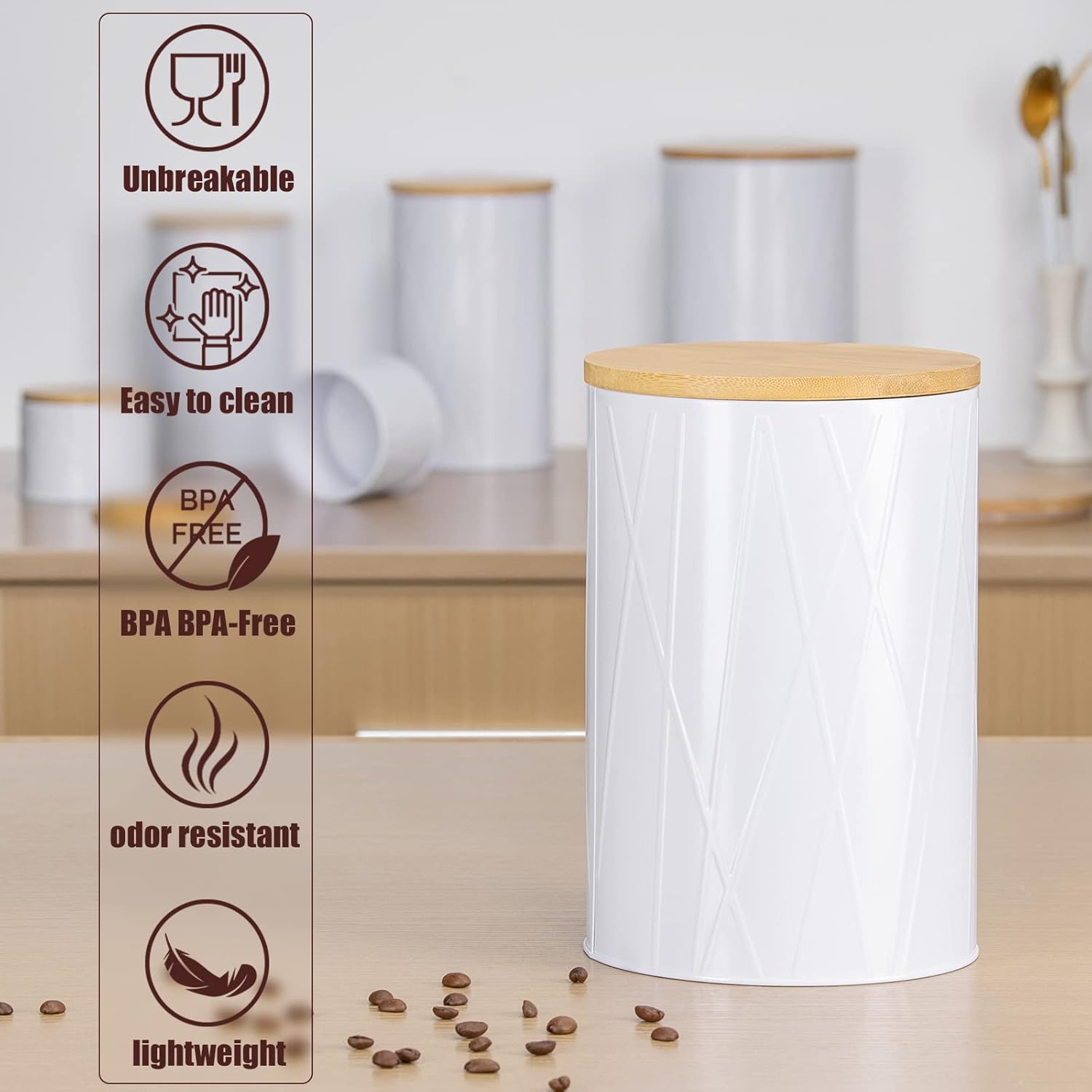 White Canister Sets for Kitchen Counter, Kitchen Canisters Set of 6, Flour and Sugar Containers