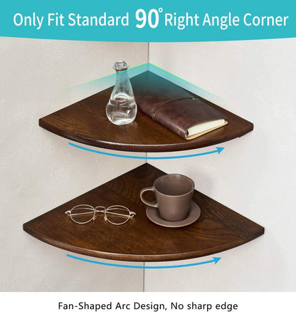 Corner Shelves, Floating Corner Shelf, Set of 2 16inch Solid Oak Wood Corner Wall Shelves, Round