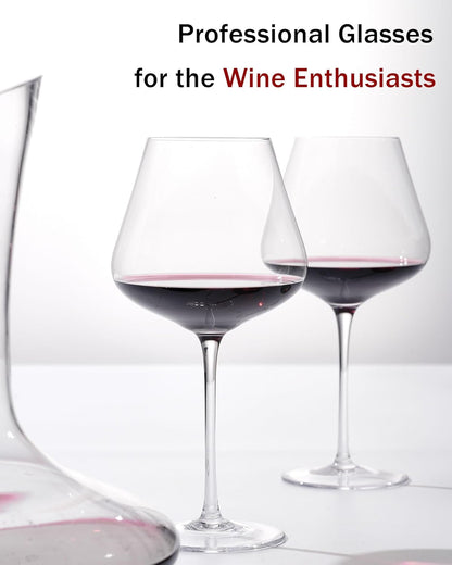 JBHO Hand Blown Italian Style Crystal Burgundy Wine Glasses - Lead-Free Premium Crystal Clear Glass