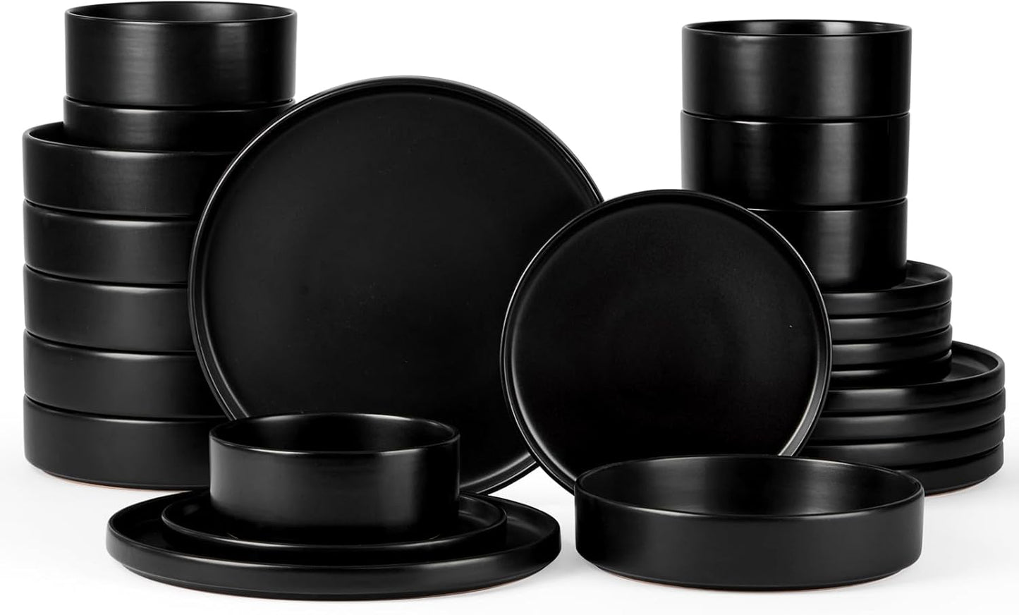 Onader 24 Piece Stoneware Dinnerware Sets with Pasta Bowls, Kitchen Dinner Dishes Set for 6, Plates