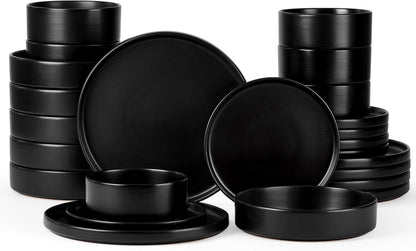 Onader 24 Piece Stoneware Dinnerware Sets with Pasta Bowls, Kitchen Dinner Dishes Set for 6, Plates