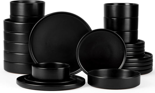 Onader 24 Piece Stoneware Dinnerware Sets with Pasta Bowls, Kitchen Dinner Dishes Set for 6, Plates