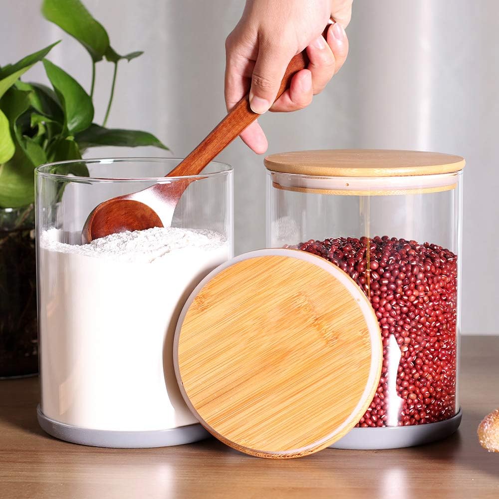 Set of 2 Large Glass Food Storage jar, 100 FL OZ (3000ml) Glass Flour Canister with Airtight Bamboo