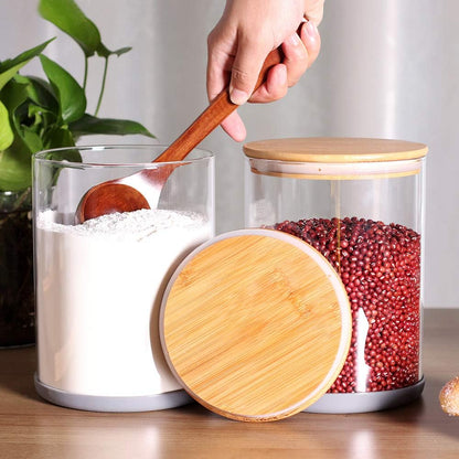 Set of 2 Large Glass Food Storage jar, 100 FL OZ (3000ml) Glass Flour Canister with Airtight Bamboo