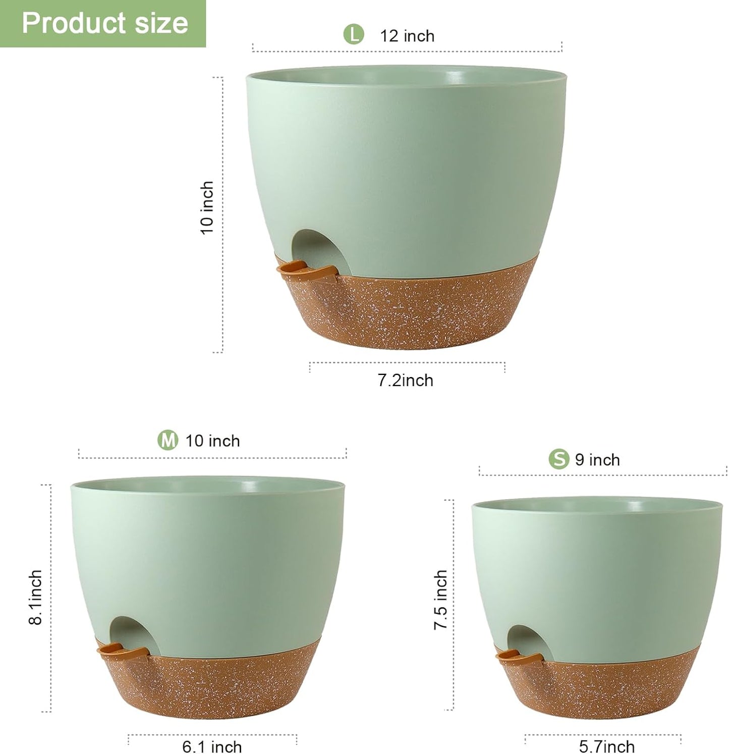 Big Self Watering Pots 12/10/9 inch, Planter, Plant Pots with Mesh Drainage Holes for Indoor
