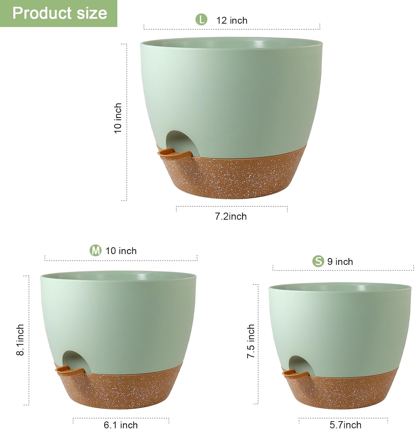 Big Self Watering Pots 12/10/9 inch, Planter, Plant Pots with Mesh Drainage Holes for Indoor