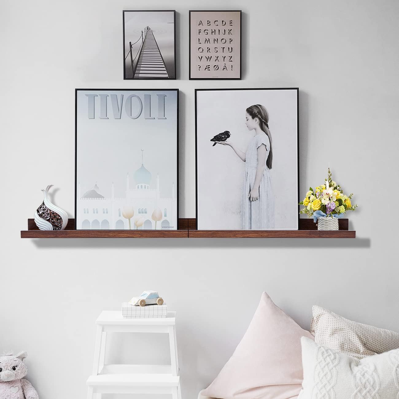 AZSKY Floating Book Shelves Wall Mounted Photo Shelf Picture Ledge Deep Walnut Display Shelves for