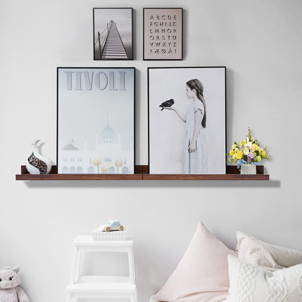 AZSKY Floating Book Shelves Wall Mounted Photo Shelf Picture Ledge Deep Walnut Display Shelves for
