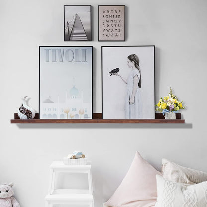 AZSKY Floating Book Shelves Wall Mounted Photo Shelf Picture Ledge Deep Walnut Display Shelves for