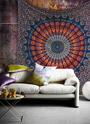 Bless International Handmade Indian hippie Bohemian Psychedelic Peacock Mandala Wall hanging