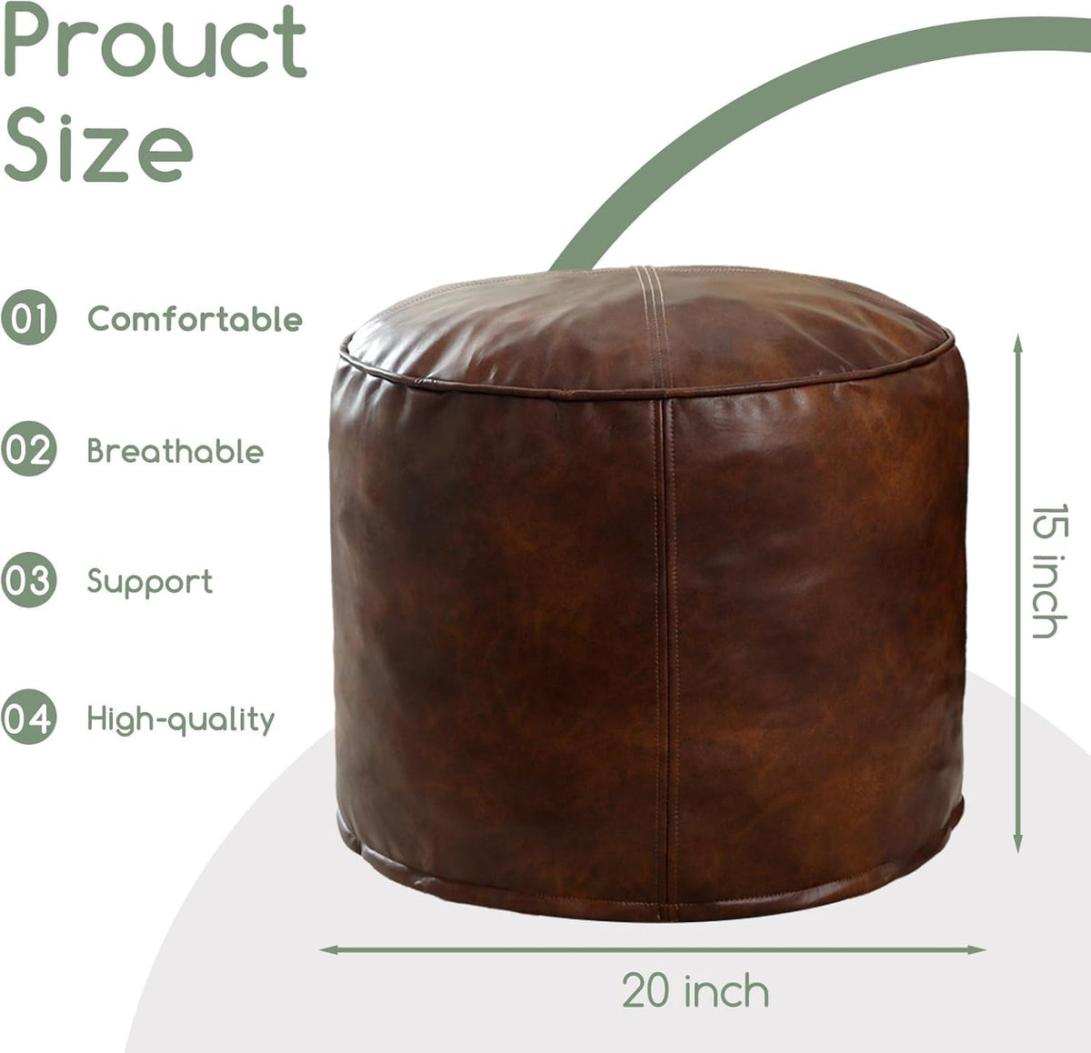 HIGOGOGO Round Stuffed Pouf Ottoman, Pu Leather Poufs with Foam Chunk Filling, Furry and Fluffy